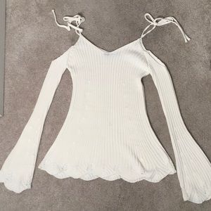 Cream bell sleeve cold shoulder sweater
